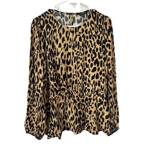 Banana Republic Leopard Print Blouse Size Medium Long Sleeve With Keyhole Slits